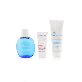 Eau Ressourcante Coffret: Fragrance Spray 100ml/3.3oz + Silky-Smooth Body Cream 100ml/3.2oz + Exfoliating Body Scrub For Smooth Skin 30ml/1oz + Pouch
