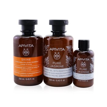 Apivita Holly Jolly Treats Set: Shine & Revitalizing Shampoo 250ml+ Pure Jasmine Shower Gel 250ml+ Pure Jasmine Body Milk 75ml
