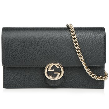 Gucci Icon GG Interlocking Wallet On Chain  Black Crossbody Bag 615523
