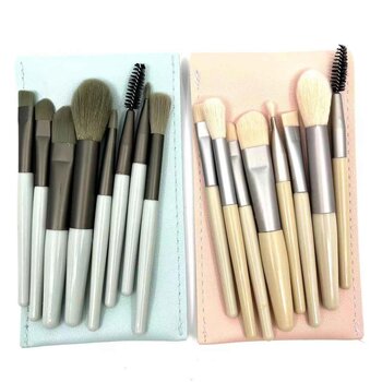 Makeup Brush 8pcs set (with faux leather bag, Random Color)