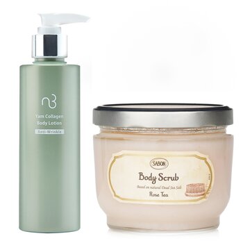 Sabon Body Scrub - Rose Tea  X Natural Beauty Yam Collagen Body Lotion