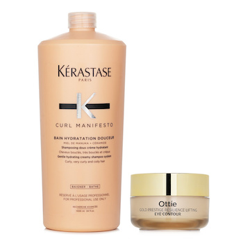 Kerastase Kerastase Curl Manifesto Bain Hydratation Douceur Shampoo Gentle Creamy Shampoo - For Curly, Very Curly & Coily Hair (Salon Size) 1000ml X Ottie Gold Prestige Resilience Lifting Eye Contour 30ml